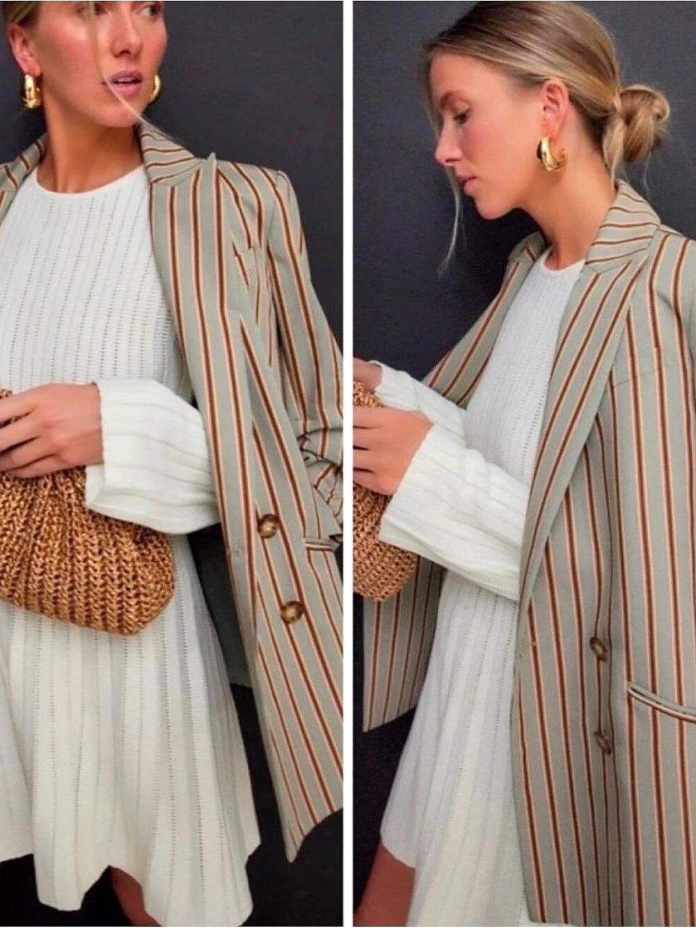 Veronica Beard Kiernan Striped Dickey Jacket Green & Brown Size 2